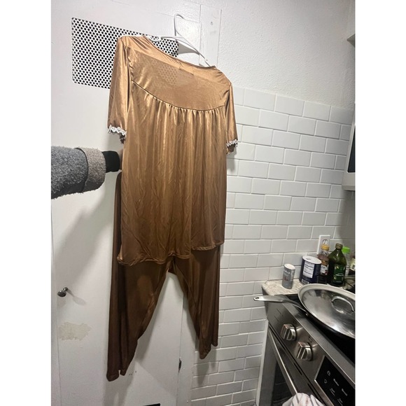 Vintage Brown Silky Ruffled Sleepset Pajamas XXL - Picture 8 of 9